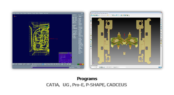 Programs CATIA,   UG , Pro-E, P-SHAPE, CADCEUS 